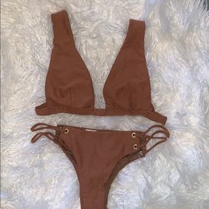 Blue Life Roped Up Texture Bikini: Top-S Bottom-M